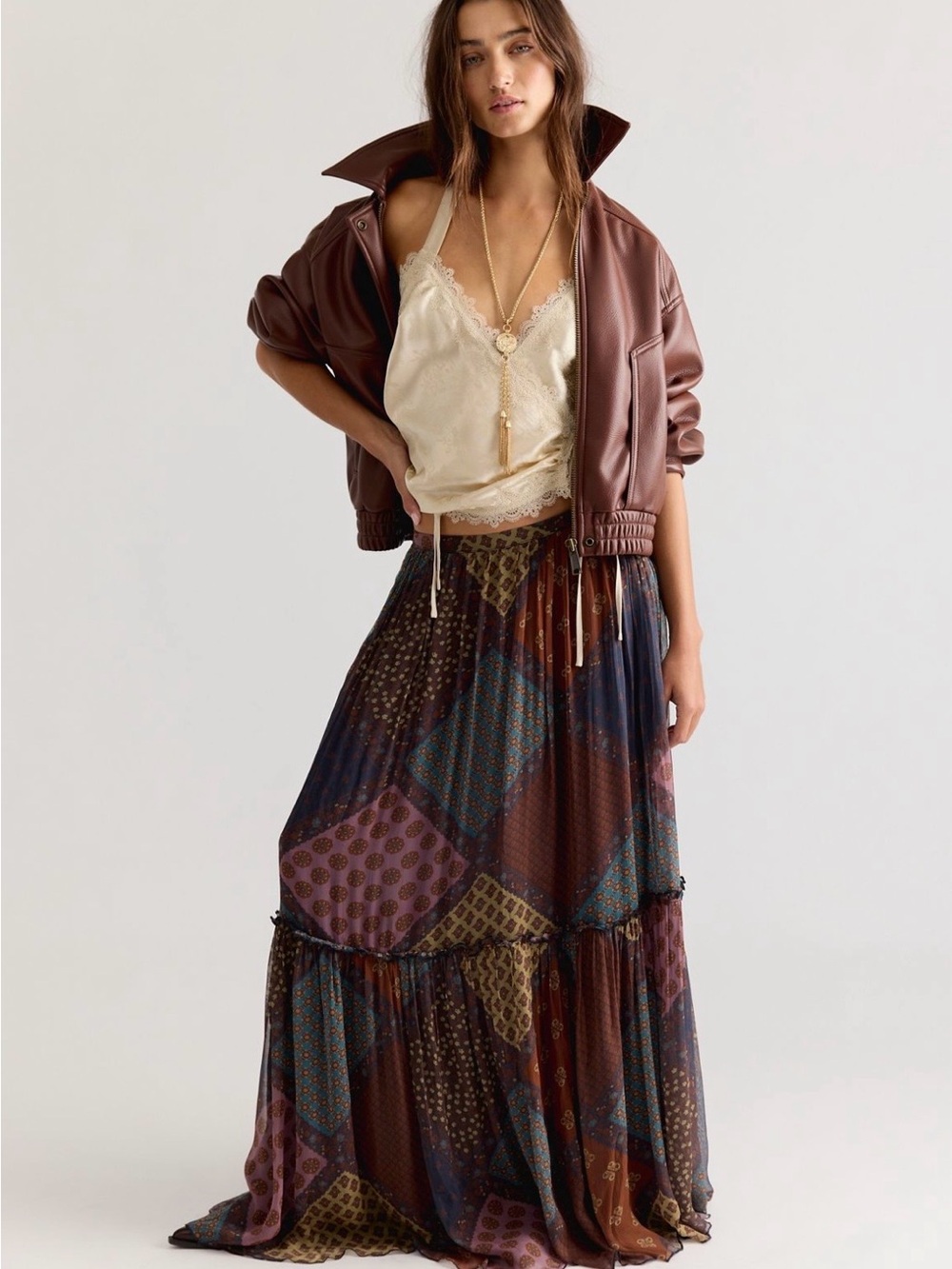 Single Whip Printed Maxi Skirt